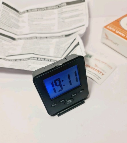 Black digital travel alarm - black,